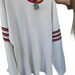 VINTAGE 90S DEADSTOCK OBERMEYER White Striped Long Sleeve Sweater Large